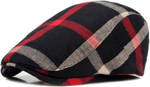 Gudessly Mens Adjustable Colorful Striped Plaid Ivy Newsboy Cabbie Gatsby Golf Cap Flat Cotton Hat Thin Cap...
