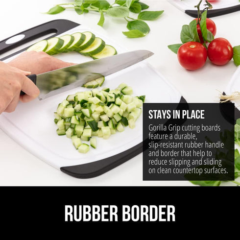 GORILLA GRIP BPA-Free Reversible Kitchen Cutting Board Set of 3, US Designed, Nonporous, Juice Grooves Catch Liquid, Slip Resistant Border, Dishwa...
