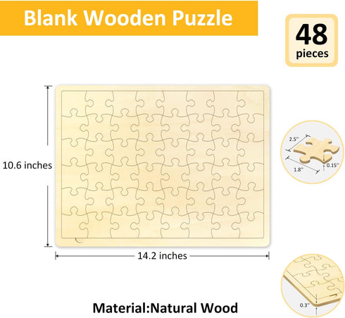 48 Piece Blank Puzzle with Puzzle Tray to Draw on, Each Piece is Unique, Custom Puzzle 14.2x10.6 Inches for Crafts & DIY, Make Your Own Wooden Jig...