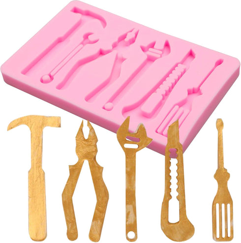 Construction Tools Fondant Silicone Molds 2 Pcs, Mini Pliers Construction Tools Cake Decorating Molds for Candy Cupcake Topper Cake Polymer Clay C...