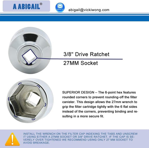 A ABIGAIL 24mm Heavy Duty Oil Filter Wrench for BMW, Chevy, Dodge, Chrysler, Jeep and other vehicles...