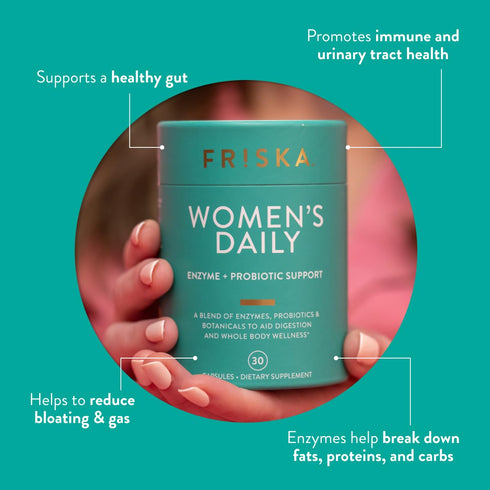 FRISKA Women’s Daily Digestive Enzyme and Probiotics Supplement, Advanced Natural Support for Female Digestive Health, Fights Bloating, Eases Dige...