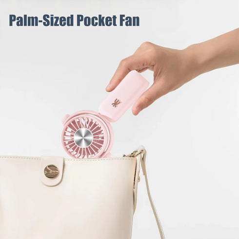 QearFun Handheld Lanyard Fan, Mini USB Fan Battery Rechargeable, Pocket Fan Portable with 3 Speeds, 180° Rotation, Small Makeup Fan for Girls Wome...
