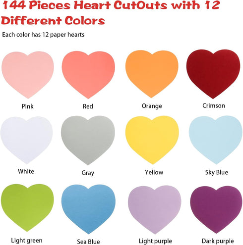 144 Pieces Heart Cutouts Paper Hearts 6 Inches Heart Shaped Cards Large Heart Shapes Paper Heart Shape Die cuts for Valentine’s Day Craft, Kid's L...