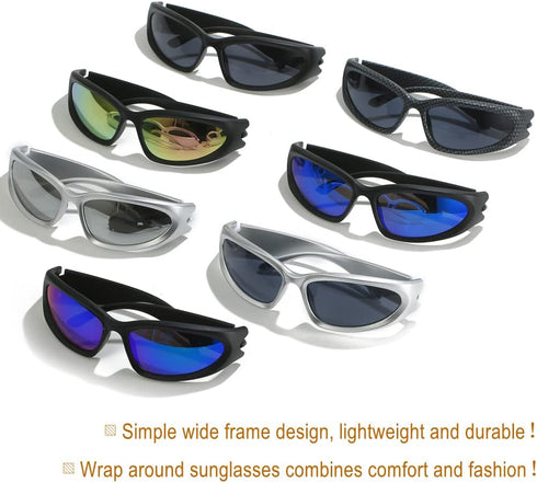 Fashion Y2K Wrap Around Sunglasses for Men Women 2000s Accessories Cool Cyber Glasses Biker Shades Shield (Black Frame-Grey Lens)...