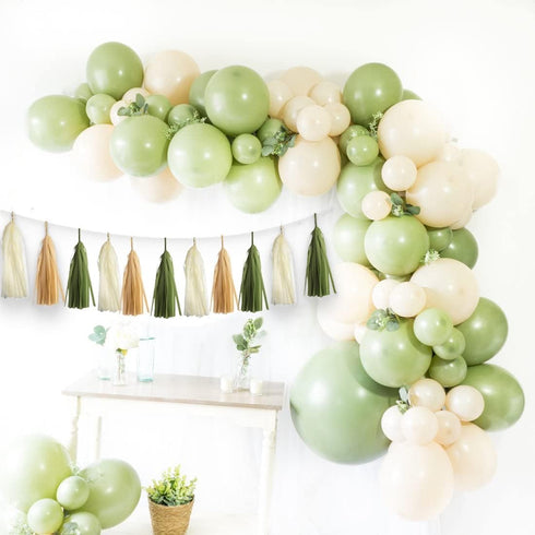 Olive-Green Tan Cream Tassel-Garland Decor - 15-Pack DIY Paper Tassels Party-Decorations for Baby Shower Wedding Backdrop - Classroom Nursery Adve...