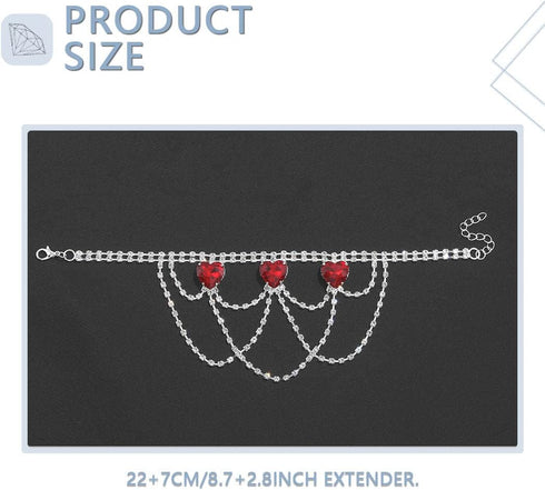 ELABEST Rhinestone Ankle Bracelets Heart Anklet Crystal Tassel Anklet 2pcs Layered Ankle Bracelets Boho High-heeled Tennis Foot Chain Wedding Jewe...