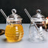 Bee-hive Honey Jar Glass Honeypot, Honey Syrup Dispenser with Dipper and Lid for Home Kitchen...