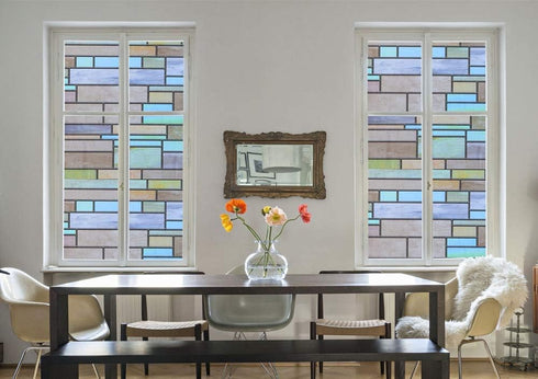 Niviy Privacy Window Film Non-Adhesive Removable Static Cling Glass Film Stained Glass Window Film for Home Kitchen Office...