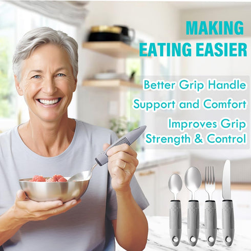 Adaptive Utensils, Adaptive Utensils 4pcs for Hand Tremors,Elderly, Arthritis,Parkinsons-Built Up Utensils for Adults–Easy Grip Aids Handle–2.5oz ...