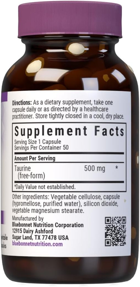 Bluebonnet Taurine 500 mg Vitamin Capsules, 50 Count...