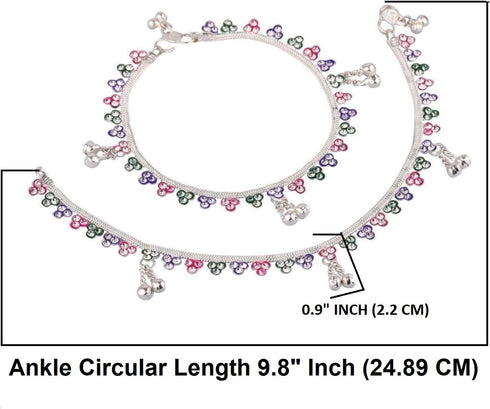 Efulgenz Indian Silver Tone Meenakari Jewellery Set Bell Charms Crystal Chain Anklet Set for Women Bracelet Payal Foot Jewelry...