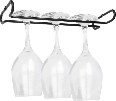 4 Pack Steamware Wine Glass Hanging Rack, Metal Stemware Holder Storage Wall Mount Under Cabinet Kitchen Bar Pub, Black...