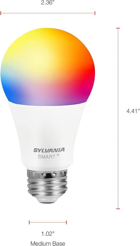 Sylvania Smart Light Bulb, Bluetooth Mesh LED Bulb, Compatible with Alexa & Google Home, A19, 60W Equivalent, E26, RGBW Full Color & Adjustable Wh...