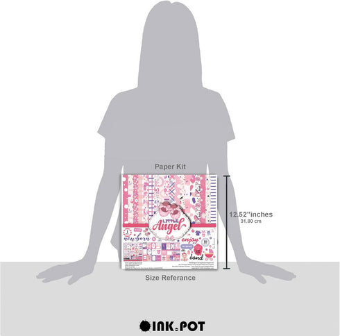 Inkdotpot Pink Baby Girl Theme Collection Double,Sided Scrapbook Paper Kit Cardstock 12"x12" Card Making Paper Pack of with Sticker Sheet - 16 Pag...