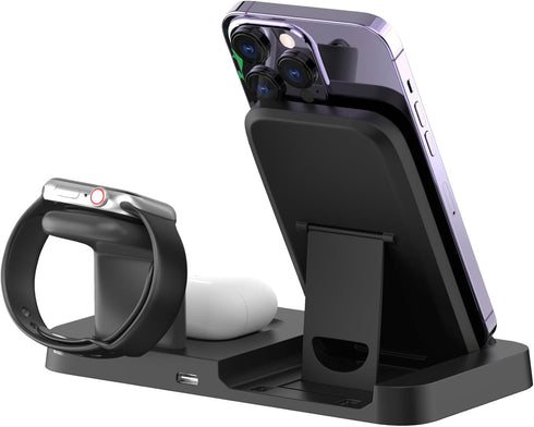 3 in 1 Wireless Charging Station, 15W Fast Wireless Charging Stand Compatible with Phone 15/14/13/12/11 Pro Max XR XS 8 Plus, iWatch 8/7/6/5/4/3/2...