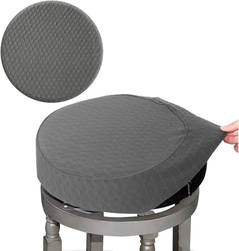 BUYUE Bar Stool Covers, Luxury Fabric Dia.16-18" Round Crease-Resistant Stretchy Washable Jacquard Dustproof Stool Seat Slipcover, L-Grey-1 Count...