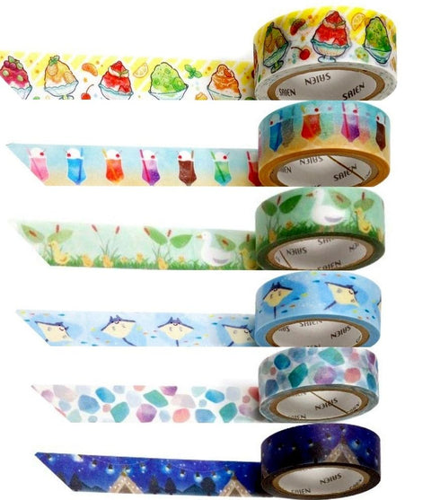 SAIEN Washi Masking Tape Set - 6 Rolls, Summer Designs & Japanese Traditional Patterns - Ideal for DIY Crafts & Gift Wrapping - 1.5cm x 7m Each (0...