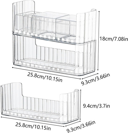 LINFIDITE Stackable Makeup Organizer Tray 2 Pack Clear Vanity Organizer, Cosmetic Display Case with 4 Removable Dividers 2 Lipgloss Holders 2 Cott...