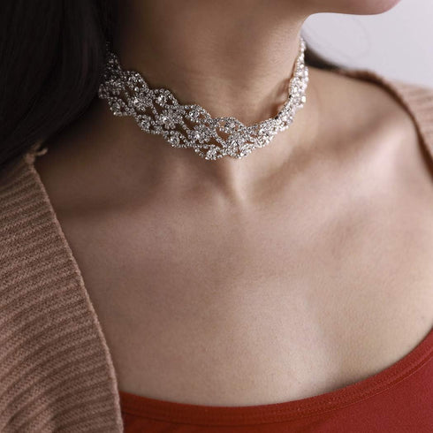JAKAWIN Rhinestone Choker Necklace Jewelry Adjustable Collar Necklaces Silver Chokers for Women and Girls NK126...