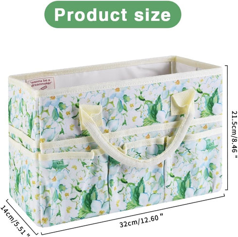 Craft Organizer Tote Bag Art Storage Caddy with Multiple Pockets Storage Containers for Art,Craft,and Office Supplies Storage Jasmine Flower...