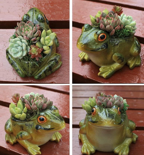 123Arts Resin Frog Shape Succulent Planter Pot Flower Pot Lifelike Frog Planter...