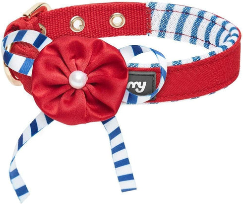 Blueberry Pet 4 Patterns Bon Voyage Sea Lover Adjustable Dog Collar in Timeless Red, Neck 13-16.5", for Medium Breed...