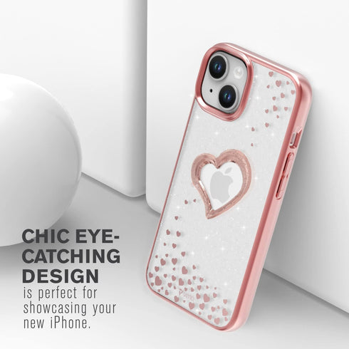 VENA vLove Glitter Clear Case Compatible with Apple iPhone 14/13 (6.1"-inch), Heart Shape (Magsafe Compatible) Dual Layer Slim Hybrid Clear Bumper...