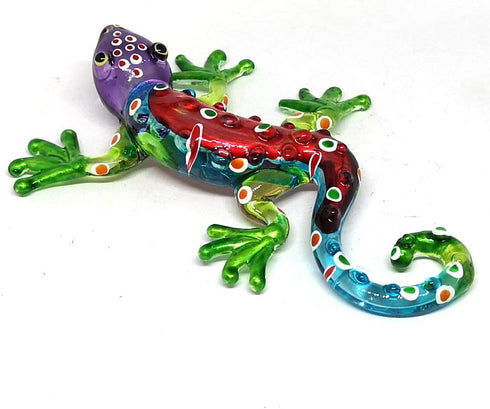 ZOOCRAFT Glass Blue Gecko Figurine Miniature Hand Blown Lampwork Lizard Statue Gift Decor, 2.0 x 3.6 x 0.7 inches...