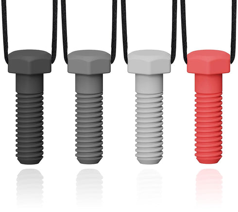 Chew Necklaces for Sensory Kids, 4 Pack Chewy Necklace Sensory Boys and Girls with Autism, ADHD, SPD, Biting, Silicone Teething Necklace Oral Chew...
