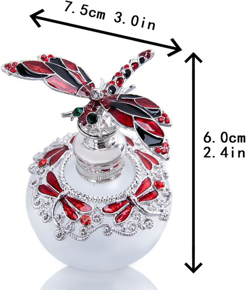 YU FENG Dragonfly Decorative Glass Perfume Bottle Jeweled Enameled Fancy Crystal Perfume Holder Scent Bottles Empty Refillable(Red,40ml)...