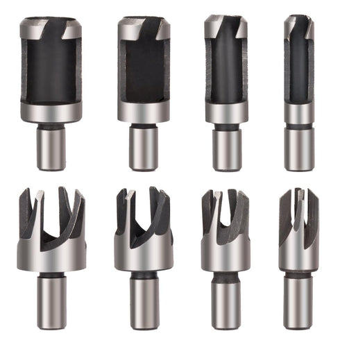 8Pcs Wood Plug Cutter Drill Bit Set, High Carbon Steel Titanium Coated Woodworking Chamfer Drill Bits Straight and Tapered Taper 6mm/ 10mm/ 13mm/ ...