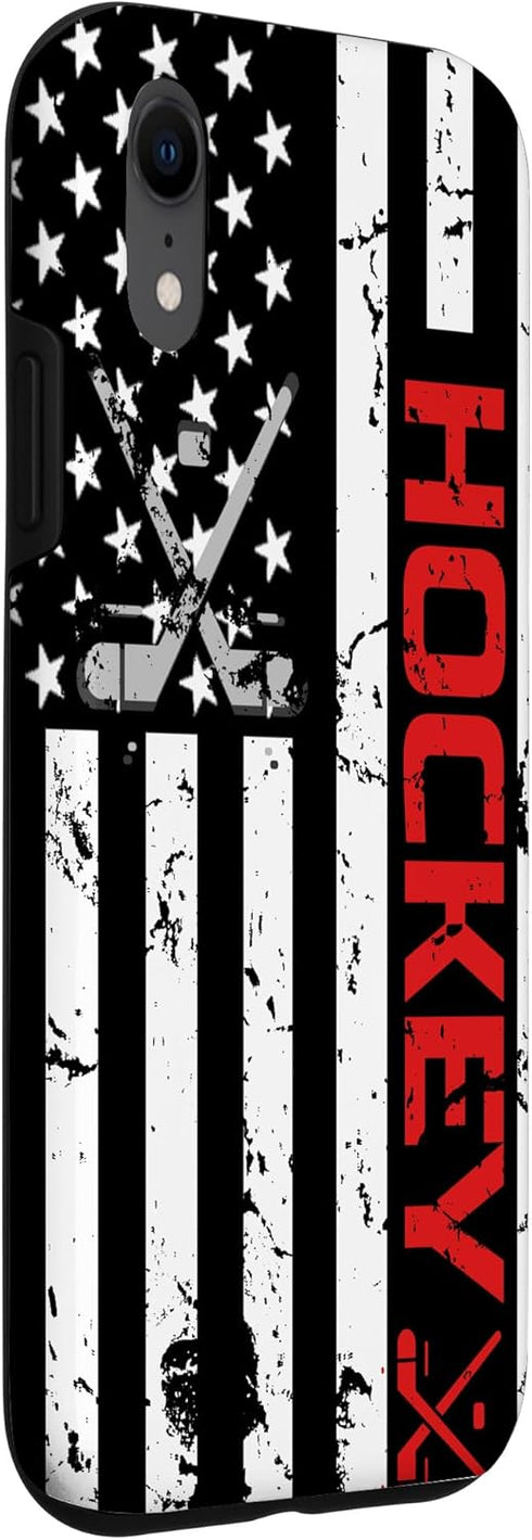 iPhone XR Hockey phone case Red American Flag gift Hockey Lover Case...