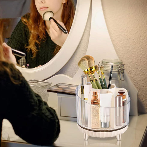 360° Rotating Makeup Organizer, Makeup Brush Holder, Cosmetic Display Case, Lipstick Organizer for Vanity Desk Bathroom Countertop (Orange)...
