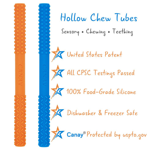 Hollow Chew Tubes Sensory Chew Toys for Autistic Children(2 Pack), Alt. to Chew Necklaces for Sensory Kids, Teething, Oral Motor Stimulation, ADHD...