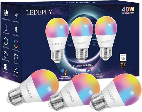A15 LED Smart Bulb, Compatible with Alexa, Google Home, E26, 5W=40W, Color Changing, Dimmable WiFi Light Bulbs, No Hub Required, 3 Pack...