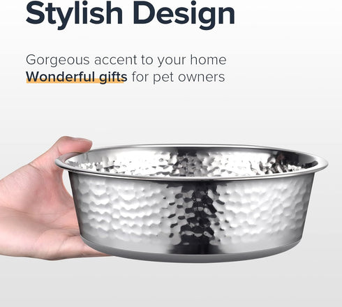 2 Pack Hammered Stainless Steel Dog Bowls, Premium Metal Dog Bowls with Non Slip Rubber Bottom, Dishwasher Safe, Easy to Clean, 4 Cup, Gray Bottom...