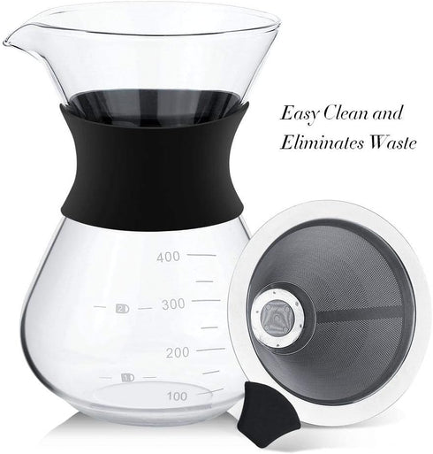 Yosoo Elegant Hand Pour Over Coffee Maker Set,Reusable Manual Drip Filter Coffee Dripper Pot Glass Carafe & Permanent Stainless Steel Filter...