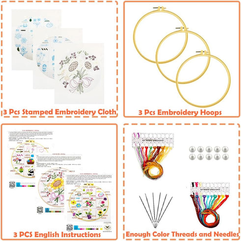 Yarniss Embroidery Kit for Beginners with Stamped Patterns, 3PCS Embroidery Starter Kit with Instructions & Tutorial......