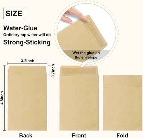 100 Pack Coin Envelopes 3.23"×4.53",Brown Kraft Small Envelopes,Fully sealed seed envelope?Kraft Small Coin Envelopes,Seed Envelopes, Mini Envelop...