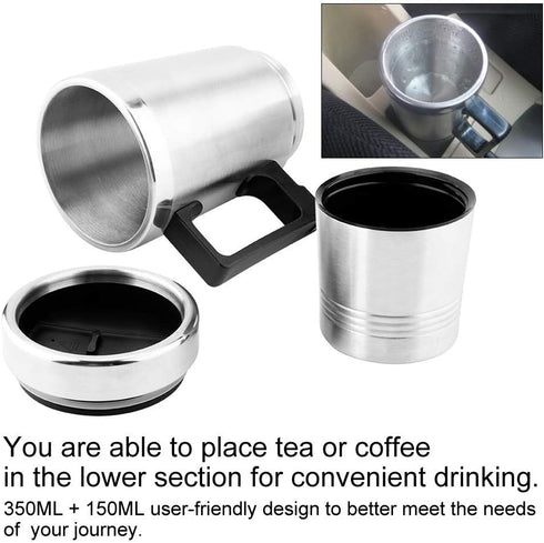 Duokon Car Hot Water Kettle, 350ML + 150ML Stainless Steel Car Electric Kettle Coffee Tea Water Heating Cup 12V...