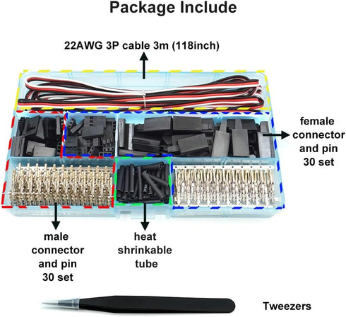 30 Sets Servo Connector Male Female Plug Crimp Pin Cable Kit Compatible with Futaba JR Hitec Spektrum RC Connectors (without Crimping Tool)...