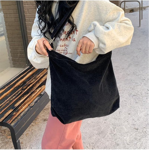 Women Large Corduroy Hobo Bag with Zipper Wide Strap Crossbody Bag Shoulder Bag Shopping Bag Purse Handbag...