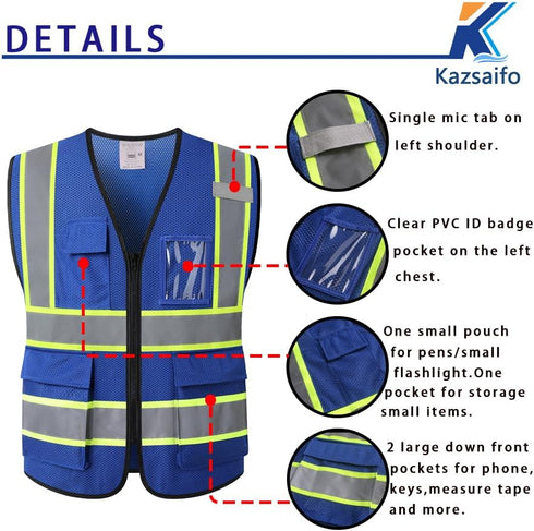 Reflective Safety Vest for Men Women with 5 Pockets and Zipper Front High Visibility Mesh Vest Hi Vis Construction Work Vest,Meets ANSI/ISEA Stand...
