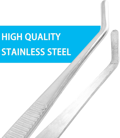 1Pcs 8 Inch Stainless Steel Tweezer, Long Tweezers with Precision Serrated Curved Tips, Non-slip Multitool Tweezer for Cooking, Repairing, Medical...