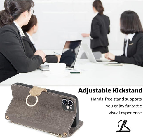 Asuwish Phone Case for iPhone 11 6.1 Wallet Cover with Screen Protector and Mirror Flip Cover Ring Card Holder Crossbody Strap Stand Cell iphone11...