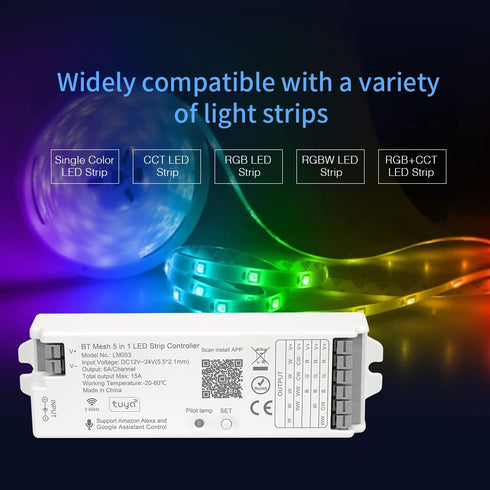 5in1 LM053 Bluetooth Mesh PWM LED Controller SmartLife TuyaSmart APP Control for Dimming CCT RGB RGBW RGBCCT LED Strip Work with WR01RF WR02RF RC0...