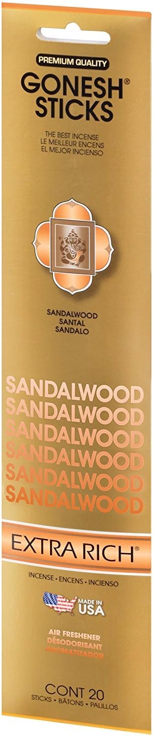 Sandalwood GOXRSA Gonesh Stick Incense , Single 20-stick pack , Gold...