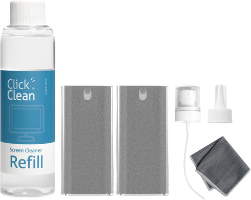 CLICK CLEAN Screen Cleaner Kits - 2 All-in-One Mist Cleaner with 4 oz Refill, 1 Microfiber Cloth(7.8 x 7.8in), 1 Mini Funnel, and 1 Sprayer - for ...
