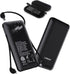 10000 mAh Portable Charger Power Bank,Slim External Battery Pack with Built in AC Wall Plug, USB C Cable Total 3 Different Cables Compatible with ...